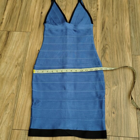 Rachael G. Stretch V-Neck Strappy Dress in Blue and Black - Picture 11 of 15